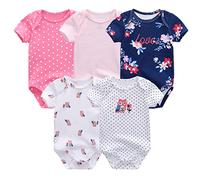 Chamie Body de algodón de manga corta para recién nacido, paquete de 5 unidades, traje de una pieza para niños y niñas de 0 a 12 meses, Color3., 3-6 Months