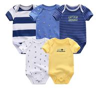 Chamie Body de algodón de manga corta para recién nacido, paquete de 5 unidades, traje de una pieza para niños y niñas de 0 a 12 meses, Color2., 9-12 Months