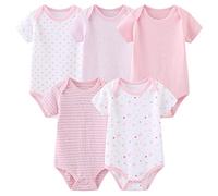 Chamie Body de algodón de manga corta para recién nacido, paquete de 5 unidades, traje de una pieza para niños y niñas de 0 a 12 meses, rosa, 9-12 Months