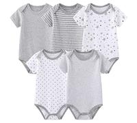 Chamie Body de algodón de manga corta para recién nacido, paquete de 5 unidades, traje de una pieza para niños y niñas de 0 a 12 meses, Grey1, 0-3 Months