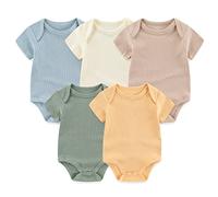 Chamie Body de algodón de manga corta para recién nacido, paquete de 5 unidades, traje de una pieza para niños y niñas de 0 a 12 meses, Color7, 6-9 Months