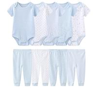 Chamie Body de Manga Corta para Bebé Recién Nacido, Pantalones de Una Sola Pieza, 5 Piezas Con Pantalones, 4 de Algodón Puro, para Niños y Niñas, 0-12 Meses, Azul2, 3-6 Months