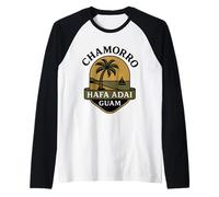 Chamorro HAFA ADAI Guam - Palmera Isla Playa Atardecer Camiseta Manga Raglan
