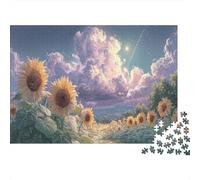 Champ de tournesol Sous le Ciel Coucher de Soleil Puzzles 1000 Pieces Picture Puzzles for Adults Décoration Murale Tableau Décoratif 38x26cm/1000pcs