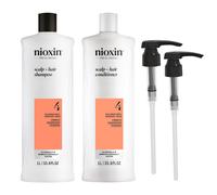 Champ y acondicionador Nioxin System 4 (paquete preempacado) para cabello te ido con adelgazamiento progresivo. Incluye dosificador de 33.8 onza