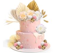 Champán Rosa Pastel Bolas de decoración Hojas de palma doradas decoración Bohemias de Tartas para Bodas, Cumpleaños, Aniversarios