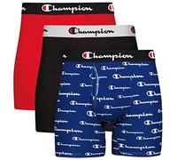Champion Calzoncillos bóxer elásticos de algodón para Hombre (3 y 5 Unidades Disponibles) Ropa Interior, Logotipo de Escritura Azul y Blanco/Negro/Rojo, XXL (Pack de 3)