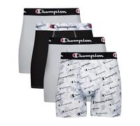 Champion Calzoncillos Tipo bóxer para Hombre, Bolsa de Apoyo Total, Ligeros, elásticos, absorben la Humedad, Negro/Gris - Paquete de 4, Large