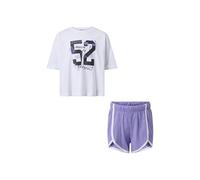Champion Conjunto de camiseta con pantalones cortos para niña, color blanco (WW001), talla L