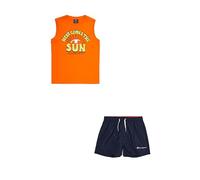 Champion Legacy Back To The Beach B-Graphic Crewneck Tank & WR Shorts Conjunto Niños y Niños, Naranja Azul Marino, 13-14 Años