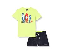 Champion Legacy Back To The Beach NS S/S T-Shirt & Beachshorts Traje, (Giallo Fluorescente/BLU Marino), 13-14 Anni niños y Chicos
