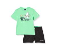 Champion Legacy Back To The Beach NS S/S T-Shirt & Beachshorts Traje, (Verde Prato/Nero), 13-14 Anni niños y Chicos