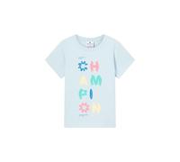 Champion Legacy - Camiseta gráfica de Cuello Redondo para niñas, Talla S, Color Azul Claro, Azul Claro, S