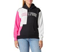 Champion Legacy Color Punch W-Light Powerblend Colorblock Fleece Sudadera con Capucha, Negro/Off White/Fucsia, M para Mujer