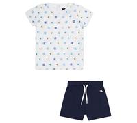 Champion Legacy Icons TD-Allover Crewneck T-Shirt & Shorts Traje, Blanco/Azul Marino, 9 Mes para Bebés