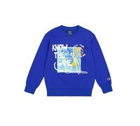 Champion Legacy Play With Graphics B (306909) - Sudadera con cuello redondo de poliéster, compacta, suave y ultraligera, Azul profundo (BAI), 5-6 años (XS) Niños FW24