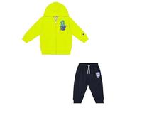 Champion Legacy Play With Graphics TD (306915) - Traje con capucha de polar Powerblend ultraligero, amarillo azufre multicolor/azul marino (ALO/NNY), 3 años (98) Niños FW24