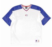 Champion Legacy Retro Sport (220329) - Shiny PolyWarpKnit Unbrushed Crewneck T-Shirt, Blanco/Azul Profundo (Wht/BAI/CRD), L Retro Sport Hombre FW24, Wht/BAI/Crd, L