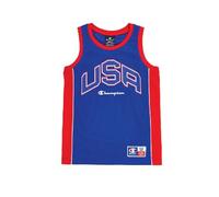 Champion Legacy Retro Sport B-USA Micromesh S/L Tank Camiseta de Tirantes Anchos, Azul Eléctrico/Rojo, 13-14 Años para Niños