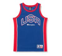 Champion Legacy Retro Sport B-USA Micromesh S/L Tank Camiseta de Tirantes Anchos, Azul Eléctrico/Rojo, 13-14 Años para Niños