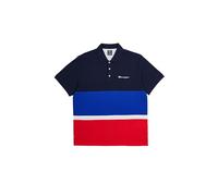 Champion Legacy Retro Sport Polo-Color Block S/S Camisa, Azul Marino/Azul Eléctrico/Rojo, L Hombres