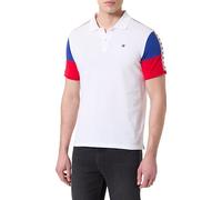 Champion Legacy Retro Sport Polo-Tape S/S Camisa, Blanco/Rojo/Azul Eléctrico, M para Hombre