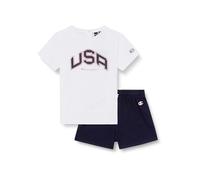 Champion Legacy Retro Sport TD-USA Crewneck T-Shirt & Shorts Traje, Blanco/Azul Marino, 6 Mes para Bebés