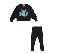 Champion Legacy Script Shop G (405043) -Ultra-Light Soft Compact Powerblend Fleece Crewneck & Leggings Traje, Negro (KK001), 3-4 años para Niñas