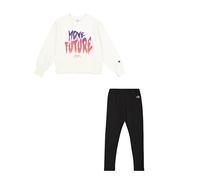 Champion Legacy Script Shop G (405043) - Ultra-light Soft Compact Powerblend Fleece Crewneck & Leggings, traje Niñas, Marshmallow/Nero (STR/NBK),