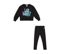 Champion Legacy Script Shop G (405043) -Ultra-Light Soft Compact Powerblend Fleece Crewneck & Leggings Traje, Negro (KK001), 5-6 años para Niñas