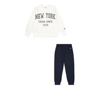 Champion Legacy Script Shop G (405044) - Ultra-light Soft Compact Powerblend Fleece Crewneck & Rib Cuffs, chandal bebe Niñas, Marshmallow/Blu Marino (STR/NNY),
