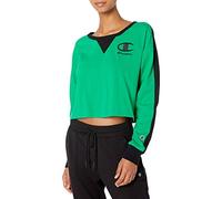 Champion LIFE Women's Cropped Crew Long Sleeve TEE with Blocking, Green Field/Black, X Small