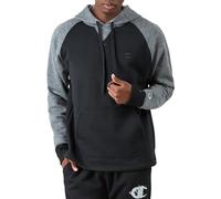 Champion, Powerblend - Sudadera con Capucha de Forro Polar cómoda para Hombre (reg. o Grande y Alto), Negro/Negro/Logotipo de Manhattan Mist C, Medium