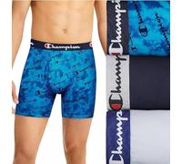 Champion Underwear Boxer Briefs, Everyday Active, Lightweight Stretch, Multi Ropa Interior de Hombres, Impresión Azul con Logotipo Azul Marino/Silverstone-Pack de 3, L