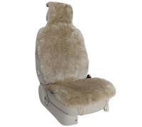 Champlus Funda de Asiento de Piel de Oveja Australiana auténtica, Ajuste Universal y Compatible con Bolsa de Aire, 1 Unidad, Color Arena