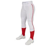 Champro Pantalones de softbol de Tiro bajo para Mujer Tournament con Ribete Lateral y pantalón Tradicional de Tiro bajo con Trenza, Mujer, BP11PA, Blanco, Escarlata, XL