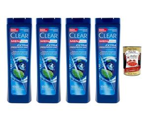 Champú anticaspa Clean Men extra fresco 24 h con mentol, 4 paquetes de 225 ml para cabello de hombre + Polpa italiana Gourmet