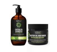 Champú de Aceite de Ricino & Mascarilla para el Cabello con Aceite de Argán y Minerales del Mar Muerto Reparan el Cabello Dañado y Fortalecen