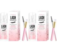 Champú de Pestañas 60ml + Cepillo y Varita de Rimel Limpieza Espumosa de Párpados Limpiador de Extensiones de Pestañas Removedor Desmaquillante para Uso en Salón y en Casa (Paquete de 2)
