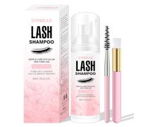 Champú de pestañas con cepillo de limpieza, limpiador de pestañas para extensiones de pestañas, lavado de espuma para eliminar residuos de maquillaje, 60 ml