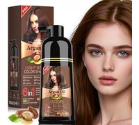 Champú de tinte para el cabello negro 6 en 1 Unisex Fórmula de hierbas naturales, champú de tinte para el cabello para mujeres y hombres, color de larga duración para cubrir las canas, 400 ml (marrón