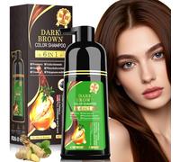 Champú de tinte para el cabello negro 6 en 1 Unisex Fórmula de hierbas naturales, champú de tinte para el cabello para mujeres y hombres, color de larga duración para cubrir las canas (marrón oscuro)