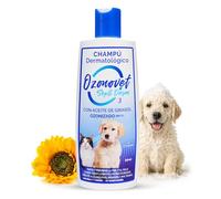 Champu Dermatologico para Perros y Gatos con Dermatitis y Piel Sensible Solución 3 en 1 Limpia Desinfecta e Hidrata - Champú 100% Natural con Aceite de Girasol Ozonizado Fácil Aplicación -1 Unidad