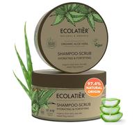 Champú exfoliante hidratante y fortalecedor orgánico Aloe Vera ECOLATIER, 300 ml, certificado vegano, 97,4% de origen natural, limpiador de cuero cabelludo y potenciador del cabello, champú orgánico
