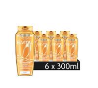 Champú L'Oréal Paris Elvital para el cuidado del cabello suave sin peso con brillo radiante, enriquecido con aceite de coco exquisito, aceite Magique Coco, 6 x 300 ml