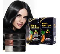 Champú natural de tres en uno para teñir el cabello, champú de teñido rápido instantáneo, 1.tinte para el cabello universal para hombres y mujeres, 10 pcs, un total de 300ml. (Negro)