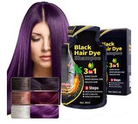 Champú natural de tres en uno para teñir el cabello, champú de teñido rápido instantáneo, 1.tinte para el cabello universal para hombres y mujeres, 10 pcs, un total de 300ml. (púrpura)
