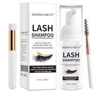Champú para Extensiones de Pestañas 50ml + Cepillo - Limpiador Espumoso para Párpados - Sensibles, Sin Parabenos ni Sulfatos - Lavar y Duchar Extensiones de Pestañas