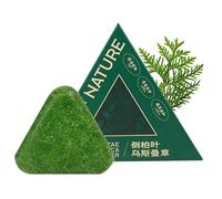 Champú sólido triangular natural, champú sólido de hoja de ciprés natural, jabón triangular verde para el cabello, cuidado capilar natural a base de hierbas, calmante y fortalecedor (1)