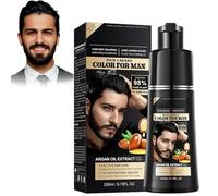 Champú Tinte Negro 4 en 1 para Hombre, Cuidado Suave con Aceite de Argán, 200ml, Cubre Canas al Instante, Fácil de Usar, Tinte Pelo y Barba, Champú Anticanas Natural (Negro)